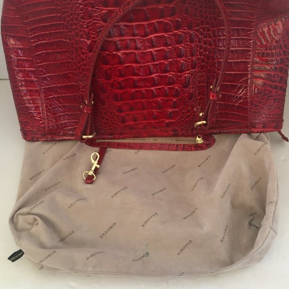 Brahmin Red Med Asher Melborne Croc Shoulder Bag Purse Tote Zip Top Cell Pocket - Picture 17 of 17